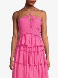 Pink Tiered Keyhole Cocktail Dress
