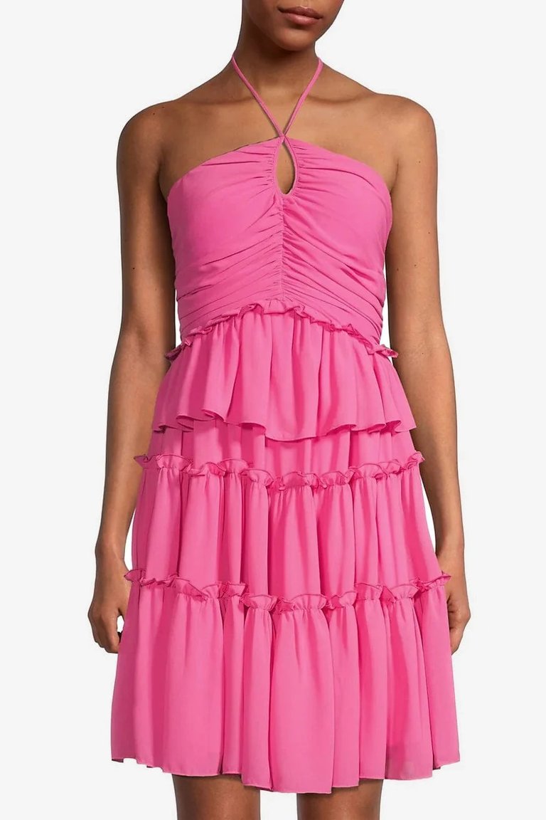 Pink Tiered Keyhole Cocktail Dress