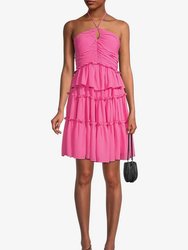 Pink Tiered Keyhole Cocktail Dress - Pink