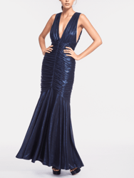 The Alessandra | Blue Lame Gown - Blue