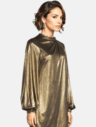 The Aria Dress | Gold Balloon Sleeve Metallic Mini Dress