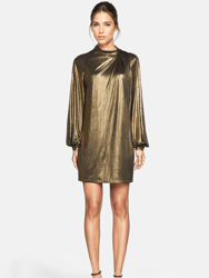 The Aria Dress | Gold Balloon Sleeve Metallic Mini Dress - Gold