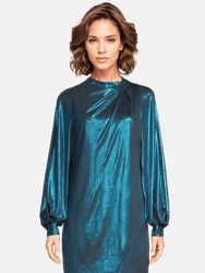 The Aria Dress | Turquoise Balloon Sleeve Metallic Mini Dress