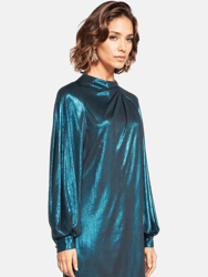 The Aria Dress | Turquoise Balloon Sleeve Metallic Mini Dress