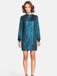 The Aria Dress | Turquoise Balloon Sleeve Metallic Mini Dress - Turquoise