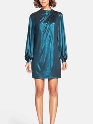 The Aria Dress | Turquoise Balloon Sleeve Metallic Mini Dress