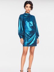 The Aria Dress | Turquoise Balloon Sleeve Metallic Mini Dress