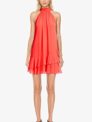 The Ava | Coral Ruffle Halter Neck Cocktail Dress - Coral