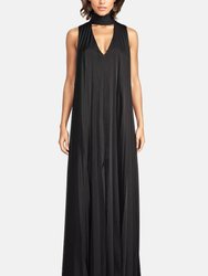 The Cami | Black High Neck Pleated Gown - Black