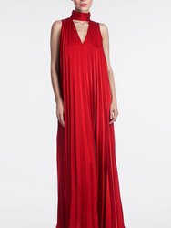 The Cami | Ruby High Neck Pleated Gown - Ruby