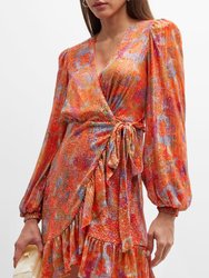 The Daria | Sequin Wrap Dress - Orange