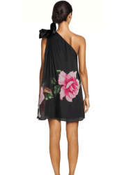The Delia | Black Floral Printed One Shoulder Cocktail Dress