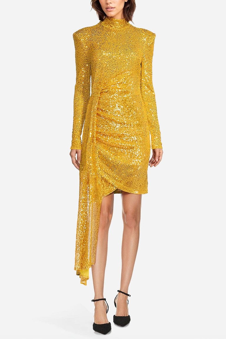 The Diana | Gold Sequin Faux Wrap Cocktail Dress - Gold