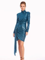 The Diana | Peacock Sequin Faux Wrap Cocktail Dress