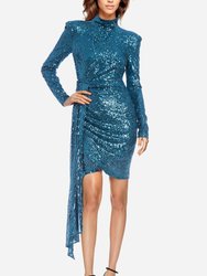 The Diana | Peacock Sequin Faux Wrap Cocktail Dress - Peacock