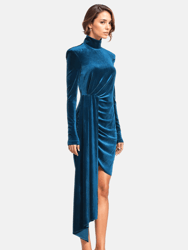 The Diana | Turquoise Velvet Turtleneck Mini Dress