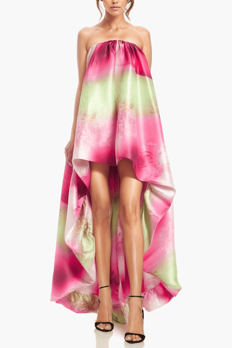 The Dixie | High-Low Bubble Hem Cocktail Dress - Magenta/Green
