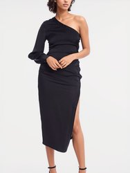 The Elana | Black One-Shoulder Midi Cocktail Dress