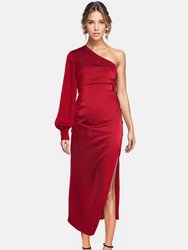 The Elana | Ruby One-Shoulder Midi Cocktail Dress - Ruby