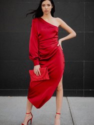 The Elana | Ruby One-Shoulder Midi Cocktail Dress