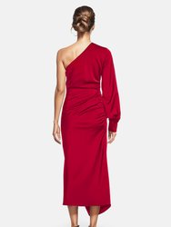 The Elana | Ruby One-Shoulder Midi Cocktail Dress