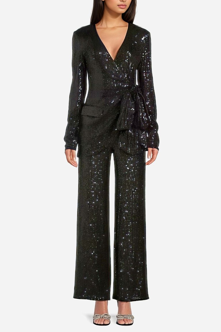 The Frankie | Black Sequin Wrap Jacket - Black