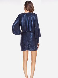 The Jenna - Blue Lame Faux Wrap Mini Dress