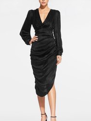 The Kamali | Black Ruched Jacquard Midi Dress