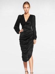 The Kamali | Black Ruched Jacquard Midi Dress - Black