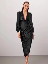 The Kamali | Black Ruched Jacquard Midi Dress