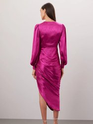 The Kamali | Fuchsia Ruched Jacquard Midi Dress