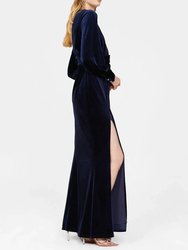 The Margarite | Stretch Velvet Gown - Navy Blue