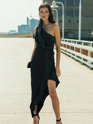 The Mercer | Black Pleated Ruffle Gown