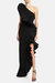 The Mercer | Black Pleated Ruffle Gown - Black