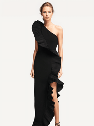 The Mercer | Black Pleated Ruffle Gown