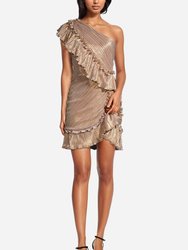 The Mercer | Bronze Metallic Ruffle Mini Cocktail Dress