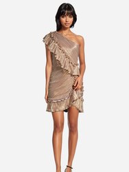 The Mercer | Bronze Metallic Ruffle Mini Cocktail Dress - Bronze