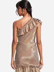 The Mercer | Bronze Metallic Ruffle Mini Cocktail Dress