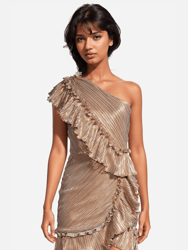 The Mercer | Bronze Metallic Ruffle Mini Cocktail Dress