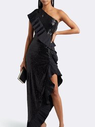 The Mercer Sequin | Black Pleated Ruffle Gown