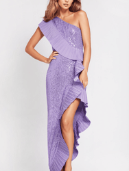 The Mercer Sequin | Pleated Ruffle Gown - Lilac