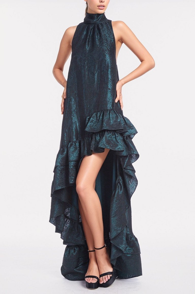 The Naomi | Forest Green Jacquard High-Low Gown