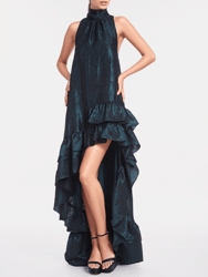 The Naomi | Forest Green Jacquard High-Low Gown - Forest Green