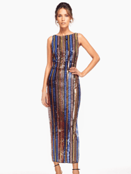 The Sarah Sequin Midi Gown With Open Back - Multicolor