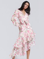 The Shaina Floral Ruffle Dress - Pink And Ivory