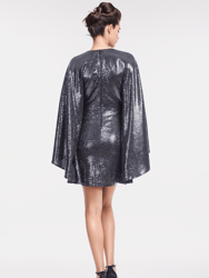 The Sivana | Silver Metallic Cape Cocktail Dress