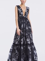 The Sloan | Floral Organza Gown - Black