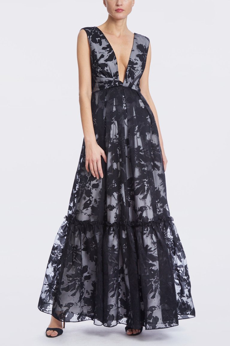 The Sloan | Floral Organza Gown - Black