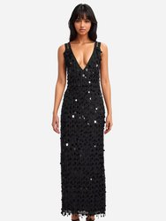 The Starlust | Black Sequin Paillette Midi Dress - Black