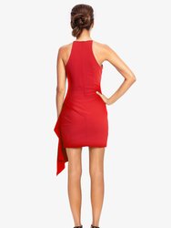 The Tracy | Red Asymmetrical Drape Cocktail Dress